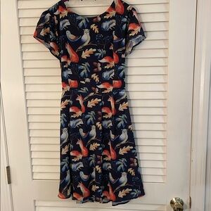 LA Soul Black Orange Woodland Animal Flutter Sleeve Lined Tie Mini Sundress